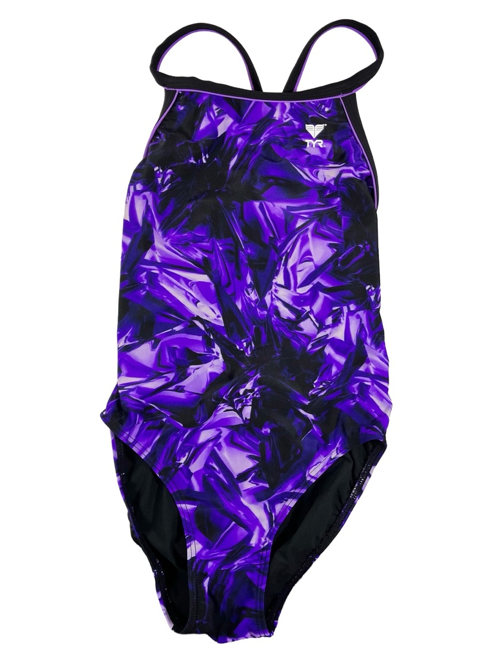 TYR Purple Black Abstract One Piece Racerback Competition Swimsuit, size 32 XS